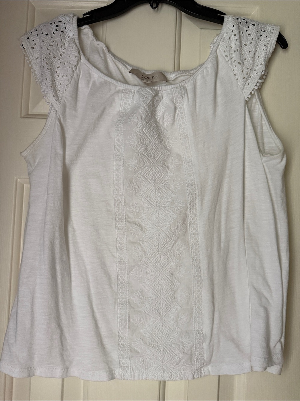 LOFT White Eyelet Sleeve Embroidered Tank Top